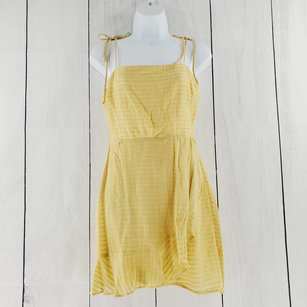 Tilly's Cotton Candy LA Yellow Textured Faux Wrap Ruffled Mini Dress - Picture 2 of 9